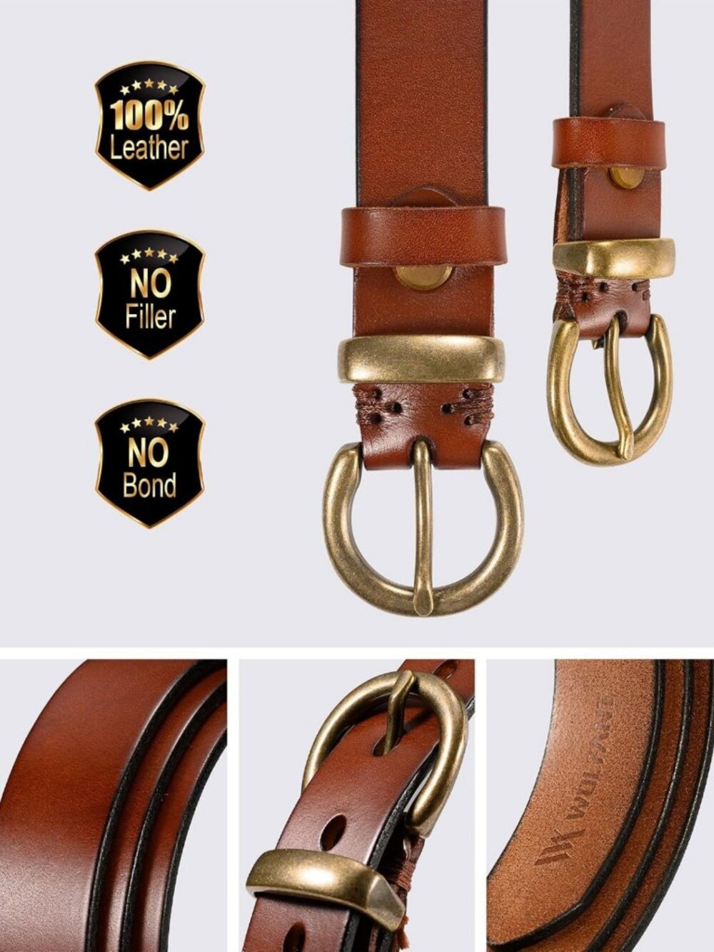 Full Grain Leather Women's Belt - 1.1" Casual Jeans Belt with Vintage Buckle - Picture 4 of 6